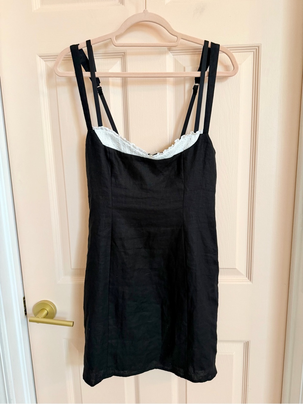 Reformation Black Slip Dress with White Lace Trim